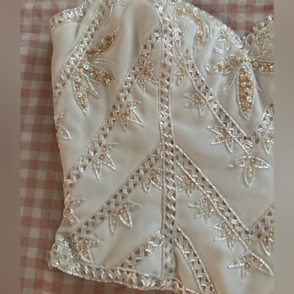 Oleg Cassini vintage white Embellished Strapless Bustier Corset top size S - Picture 4 of 6
